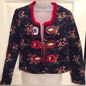 NWOT Women’s/Juniors Cynthia Rowley Velvet Jacket w/Embroidery Size 4